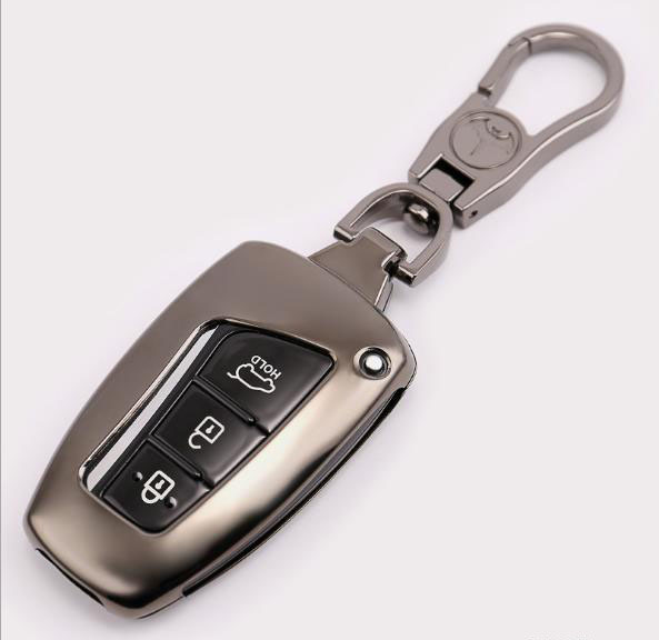 Ốp chìa khóa inox xe Hyundai Santafe 2016-2017-2018 Kèm móc khóa . Có vỏ bọc silicon