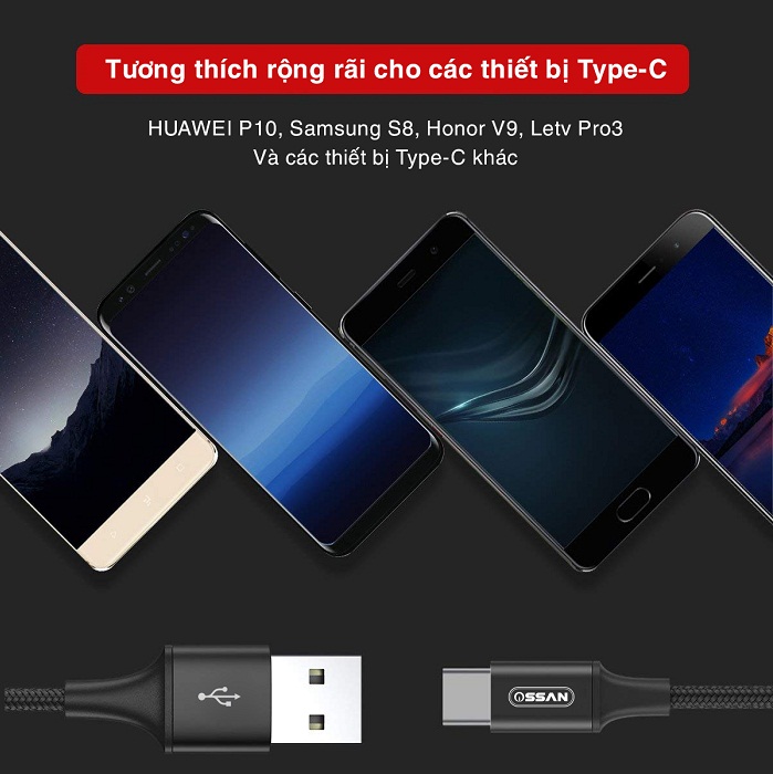 Cáp sạc nhanh Ossan Type-C dài 1m chíp đời mới OS-C1C100pro