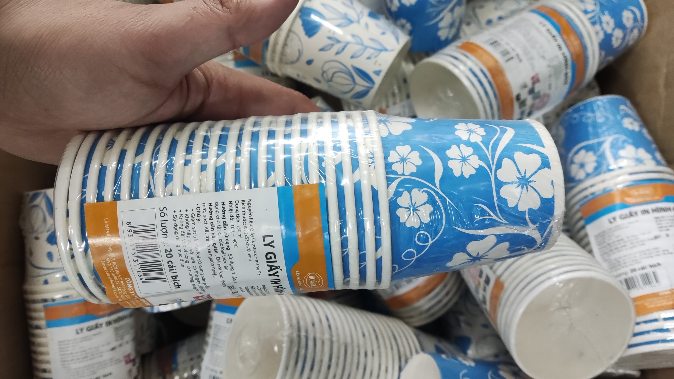 Ly giấy có in hình hoa Hunufa  6oz