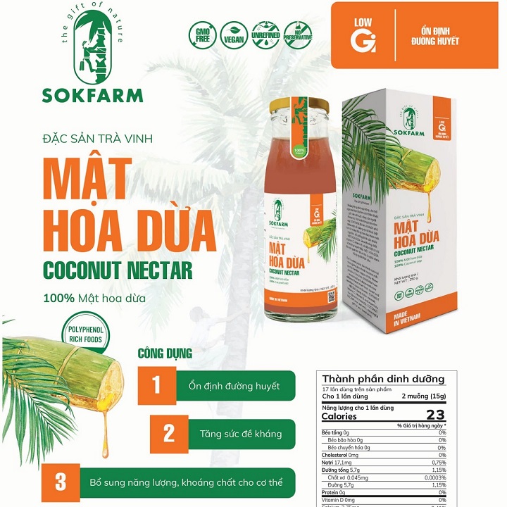 MẬT HOA DỪA - SOKFRAM- 250ml - ĐẶC SẢN TRÀ VINH