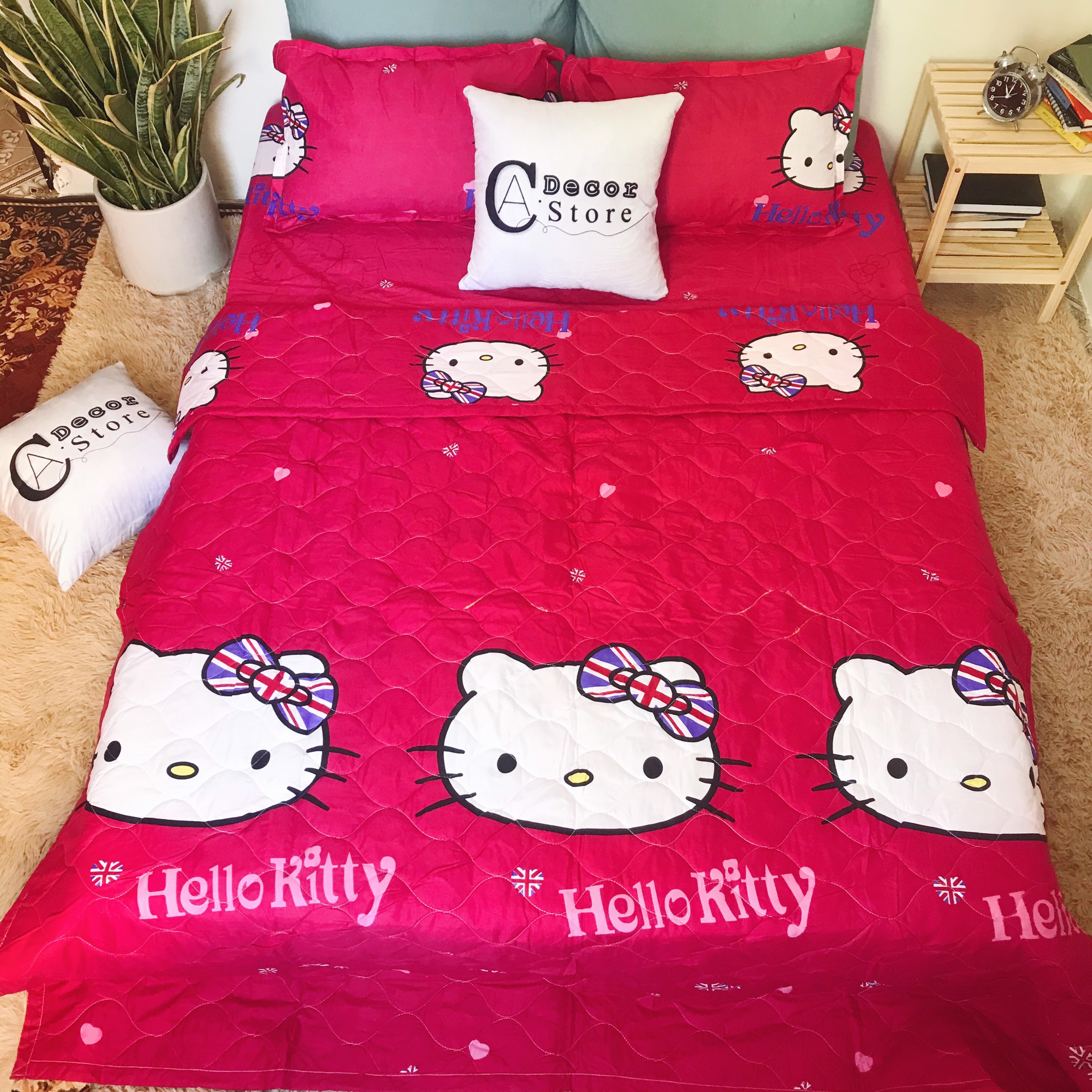 Bộ Chăn Ga Gối Cotton Poly Kitty Nơ Anh, Chất Liệu Thoáng Mát , Kích Cỡ Đa Dạng , By. C.A Decor Store