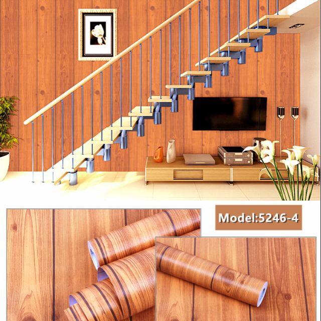 5 Mét Giấy Dán Tường, Khổ 45CM Rộng Decal PVC Trang Trí ( có keo ) - VÁN SỌC NÂU PT302