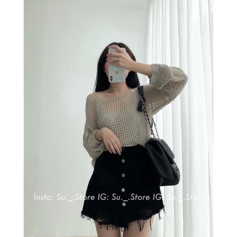 💥Set Áo Len Lưới Kèm Áo 2 Dây Tim Quảng Châu