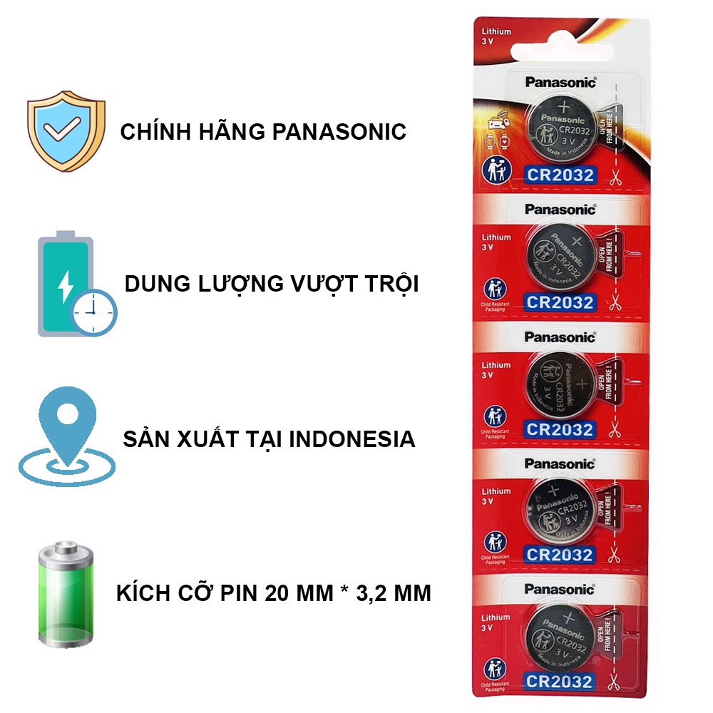 Combo 10 viên pin CR2032 Panasonic Lithium 3V chính hãng