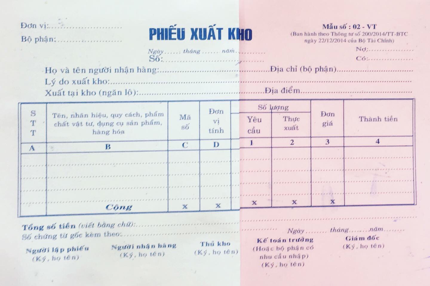 Phiếu xuất kho 2 liên / Phiếu nhập kho 2 Liên (Combo 10 cuốn)