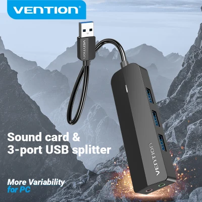Vention USB Hub 3 Port USB 3.0 HUB Mix Sound Card with Power Supply Support Both Earphone and Microphone For PC Flash disk Earphone Keyboard USB Hub Sound Card and 3 Port USB Splitter HUB USB 3.0