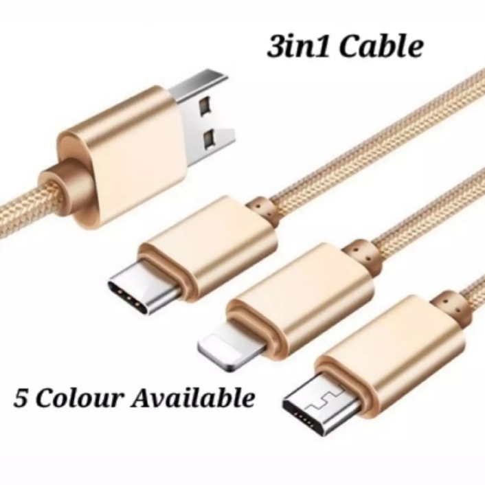 [HCM]Dây Cáp Dù 3 Đầu Sạc Đa Năng Lightning - Micro USB - Type C