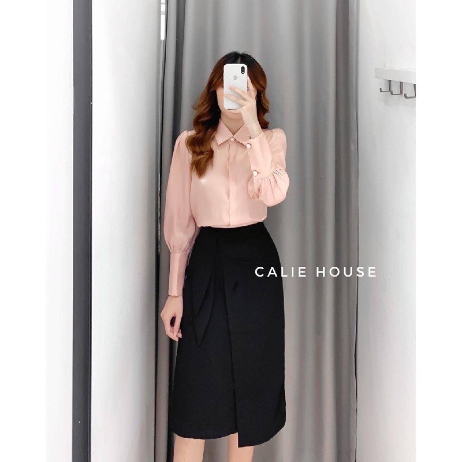 Chân váy nữ dáng bút chì saoshop màu đen thiết kế basic thắt nơ