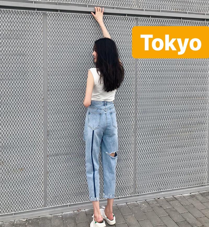 QUẦN JEAN BAGGY NỮ XANH RÁCH SỌC ĐÙI LƯNG CAO NÂNG MÔNG TAMAKI CAO CẤP TOKY-30 - TOKYO FASHION