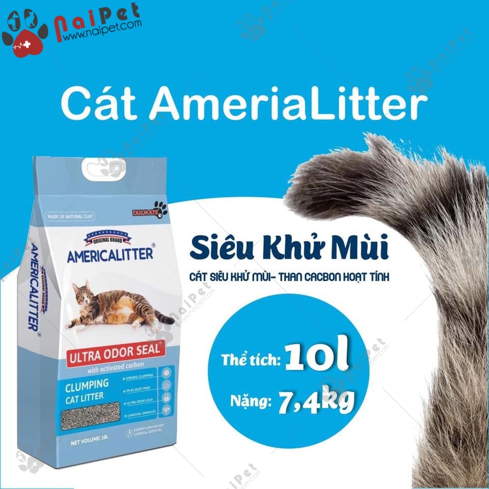Cát Vệ Sinh Cát Đất Sét Cho Mèo America Litter 10L