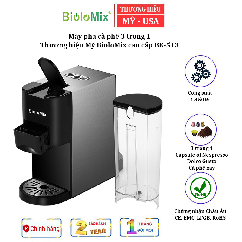 Biolomix US bk-513 3-in-1 multifunctional coffee maker power 1450W usage coffee capsule or coffee powder-authentic 12 months warranty