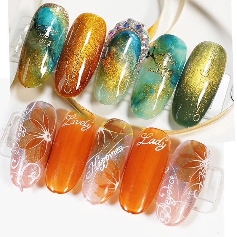 Sticker dán móng tay nail chữ và sọc hoa văn