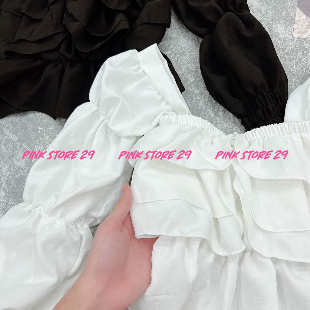 Áo kiểu croptop cổ vuông tay phồng PINKSTORE29 kiểu bánh bèo A5359