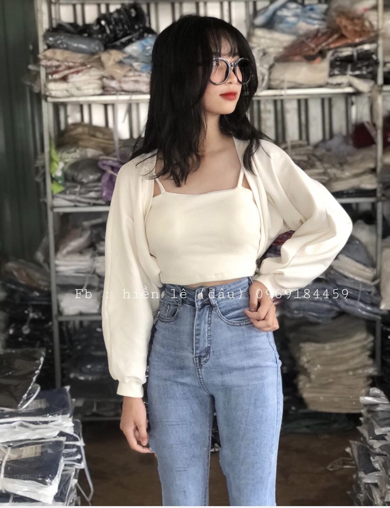 Set Jeans dài lưng cao+ set 2 món áo khoác