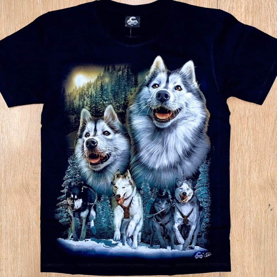 Áo thun nam nữ 3D in hình 5 Chú Chó Sói độc đẹp không phai màu không giặt dính vải dày mịn mát