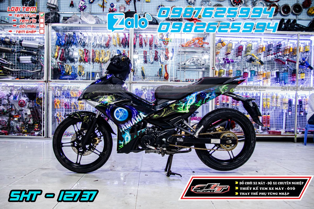 tem trùm exciter 150 xanh đen candy