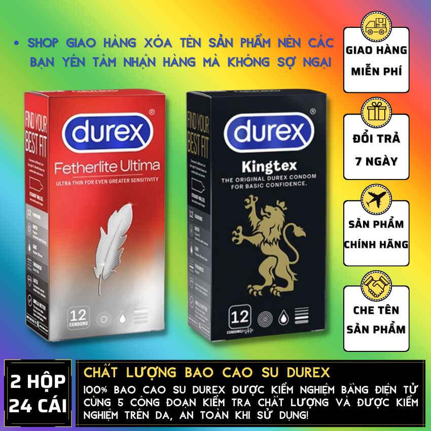 [02 Hộp] Bao Cao Su Durex Fetherlite siêu mỏng + Durex Kingtex size cỡ nhỏ  Che tên sản phẩm