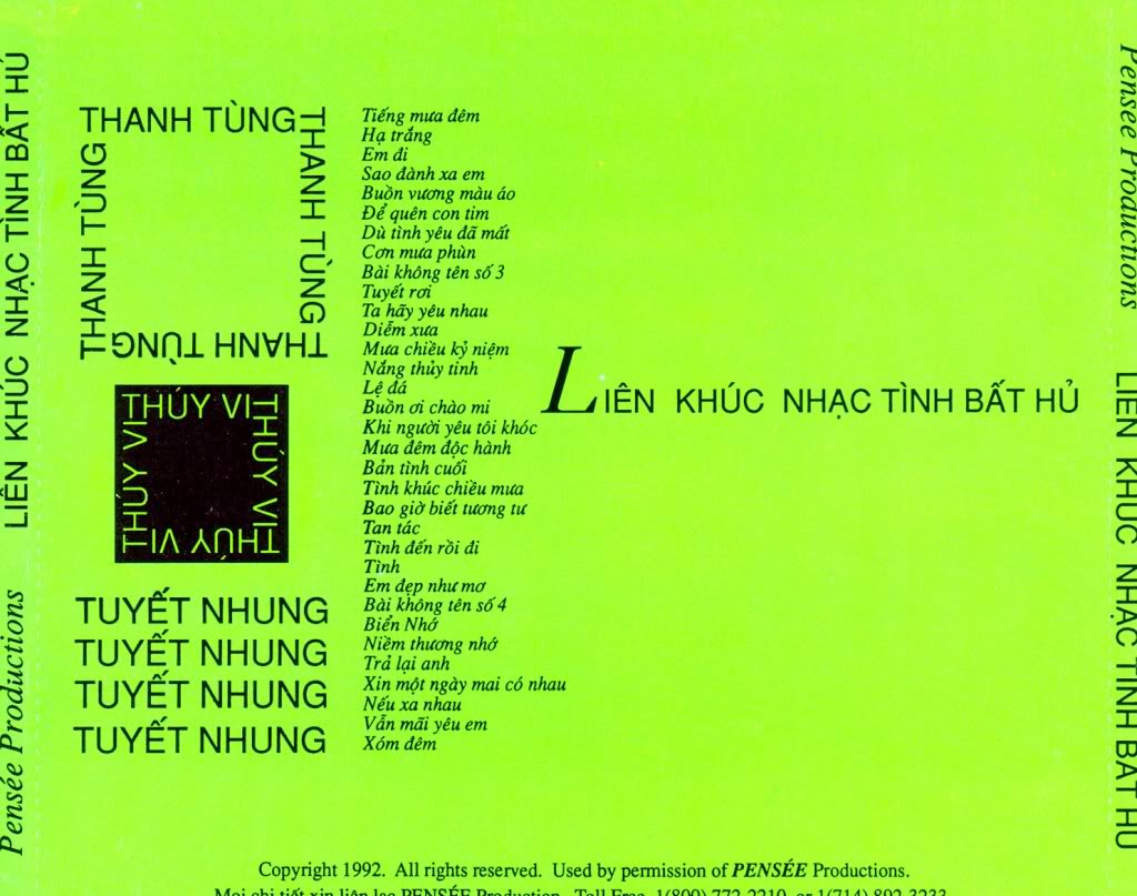 Liên Khúc Nhạc Tình Bất Hủ (Pensée CD002)