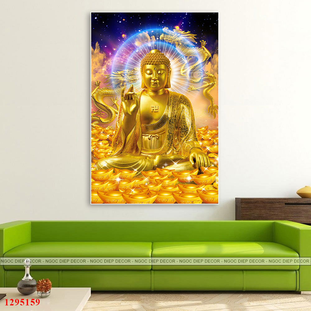 Tranh dán tường Phật 3D tài lộc phong thủy -Trang décor phong cách hiện đại