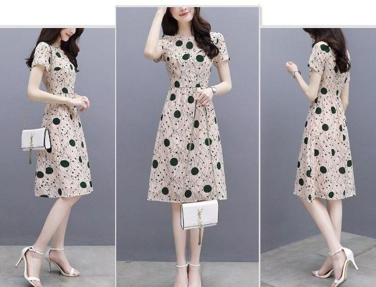 [HCM]Đầm Thun Chấm Bi In Họa Tiết