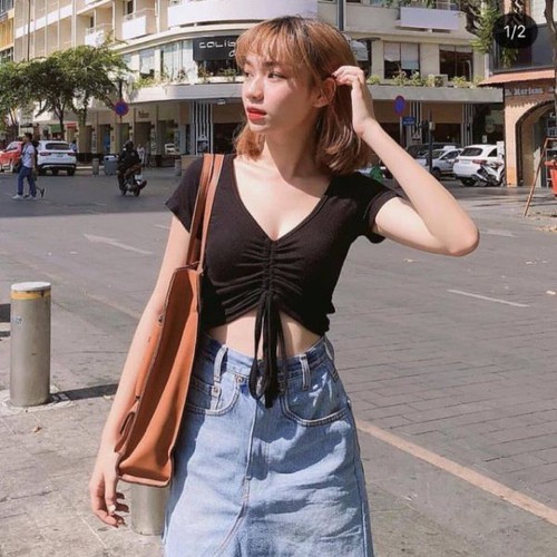 Áo Croptop Tay ngắn rút dây