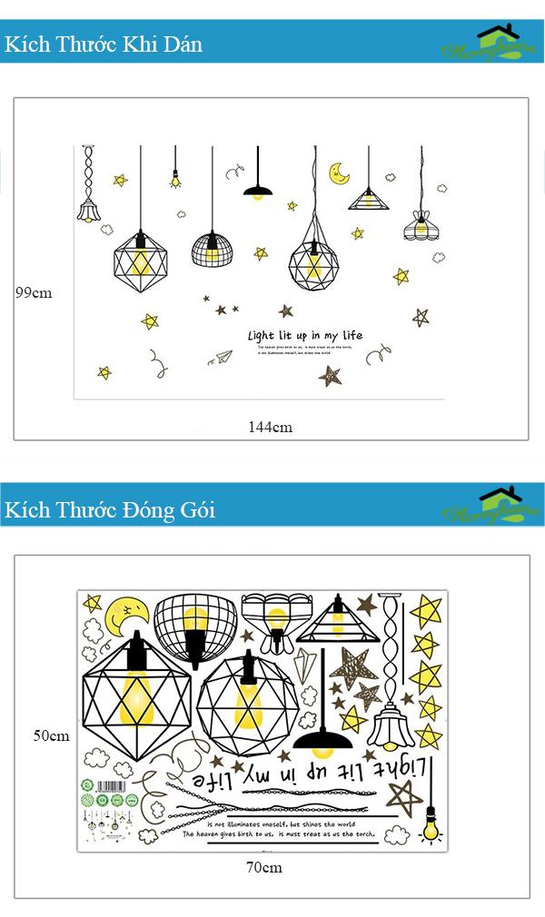 DECAL DÁN TƯỜNG CHÙM ĐÈN SAO VÀNG