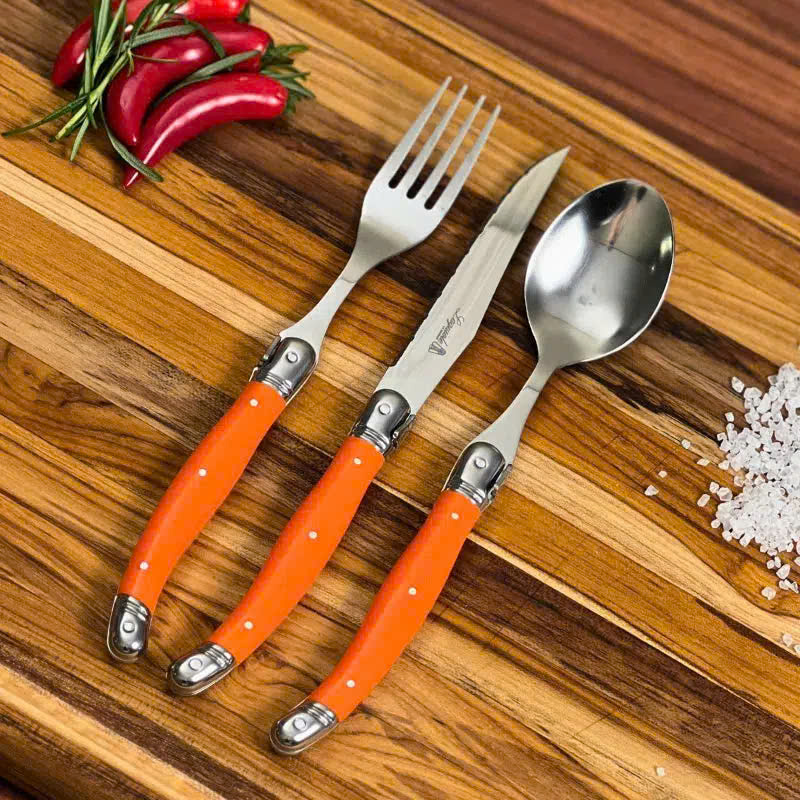 Bộ dao thìa dĩa Laguiole inox 304 Jean Dubost Pháp cán nhựa màu cam