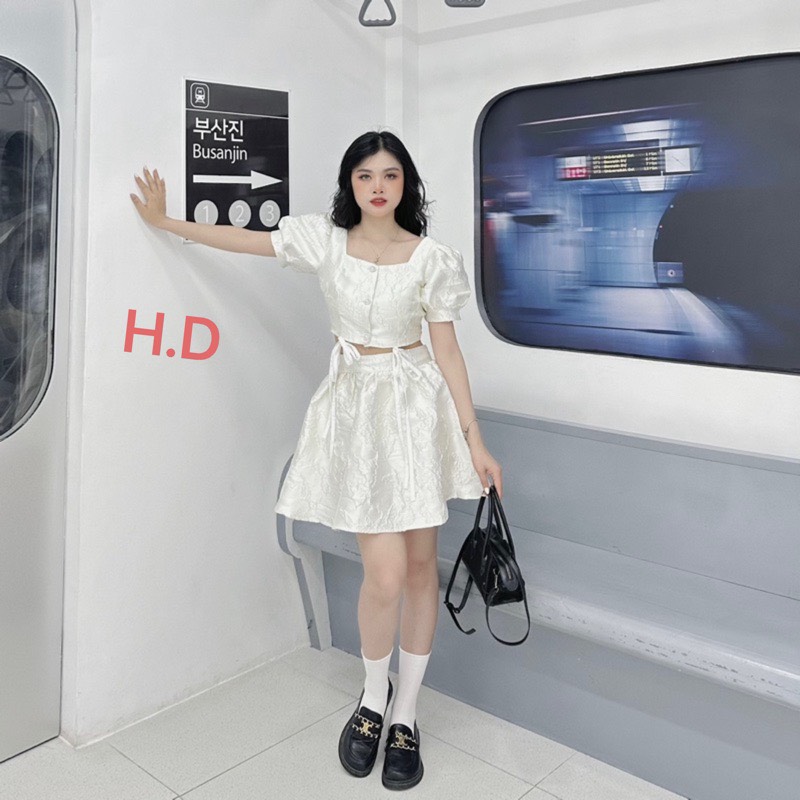 Sét váy croptop xốp buộc dây Chất xốp gấm, sét váy siêu xinh - CH