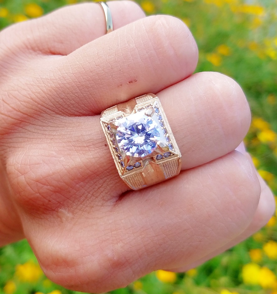 (Signed hiệu-sixe nhỏ-không fade color) male ring white stone to Tungsten Gold Edition 1.5cm high cấp-không fading warranty 5 years use