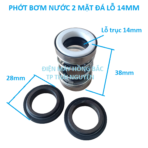 Phớt bơm tõm - bơm nước 2 mặt đá lỗ trục 14mm