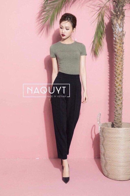 Quần baggy công sở cạp cao lưng chun