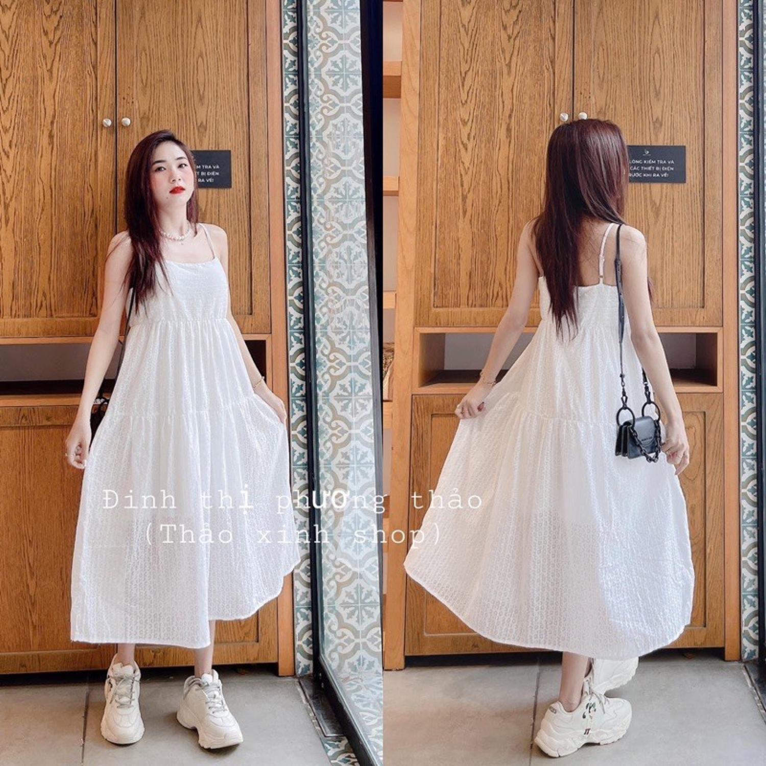 V028 Váy nữ cổ nơ dáng dài qua gối trắng đen tay bèo Đầm dài tay 2 tâng  dáng xòe công chúa bánh bèo tiểu thư | Shopee Việt Nam