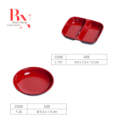 10 Chén Chấm Nhựa Melamine 2 Lớp Đỏ Đen