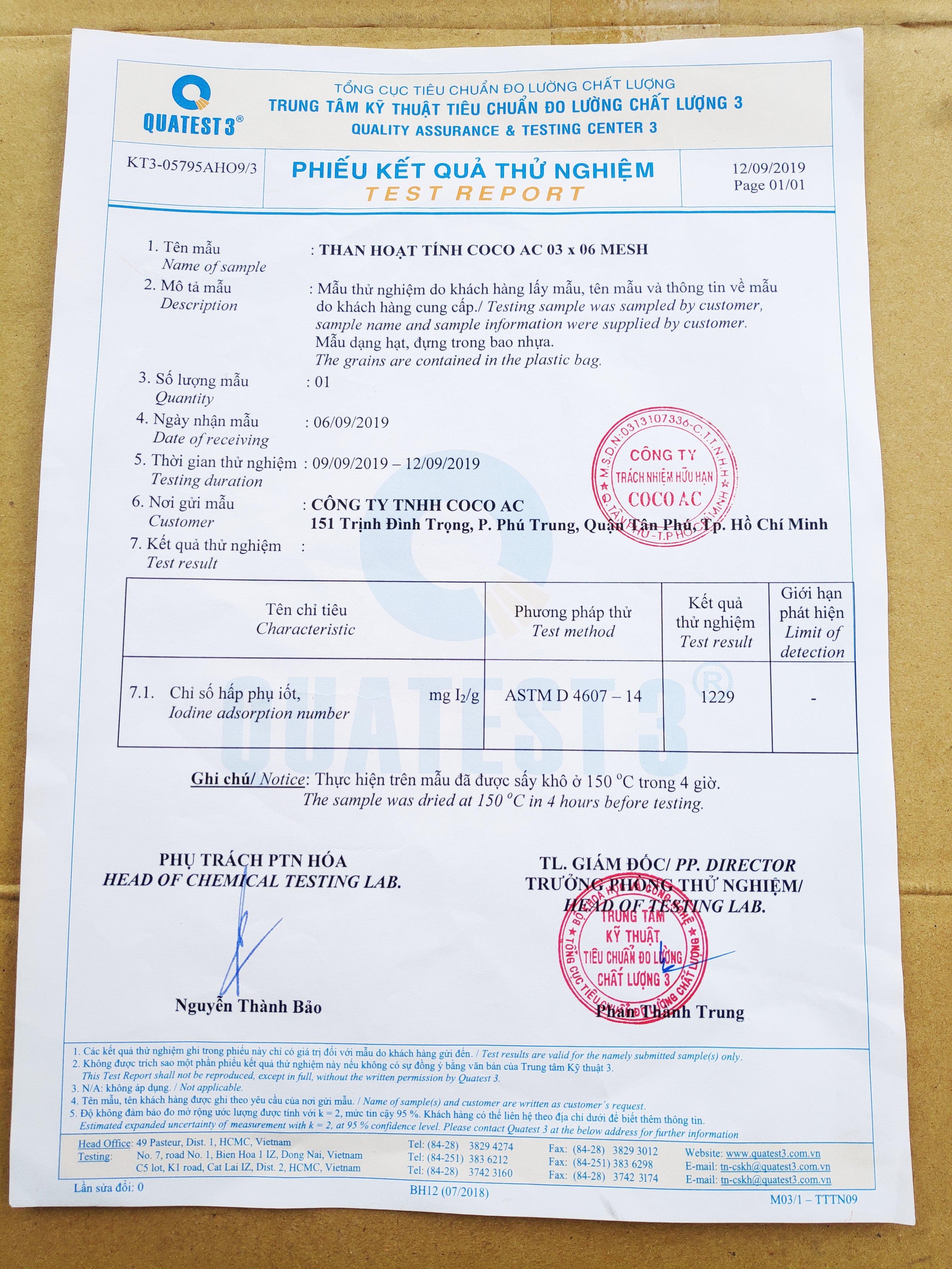 [HCM]Túi than hoạt tính lọc khí hạt 03x06 mesh