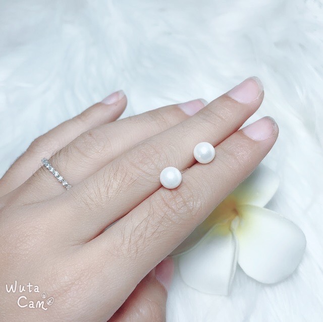 Khuyên Nụ Ngọc Trai JQN Chốt Bạc Thẳng
