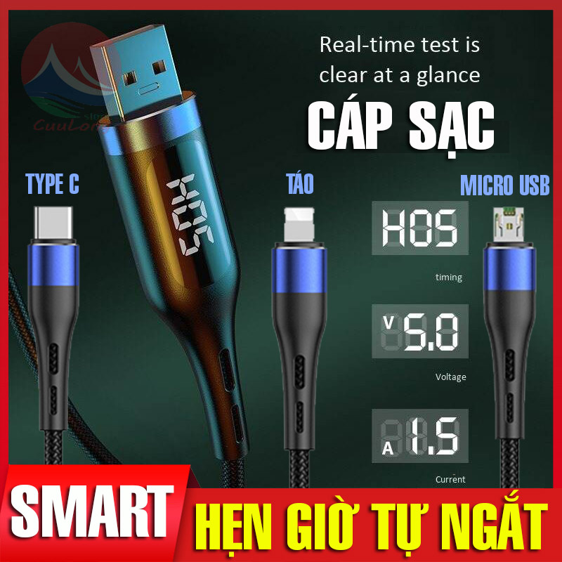 Cáp Sạc Tự Ngắt Hẹn Giờ 10h Thông Minh Chống Chai Pin Điện Thoại Màn Hình Led Điện Áp CuuLongstore