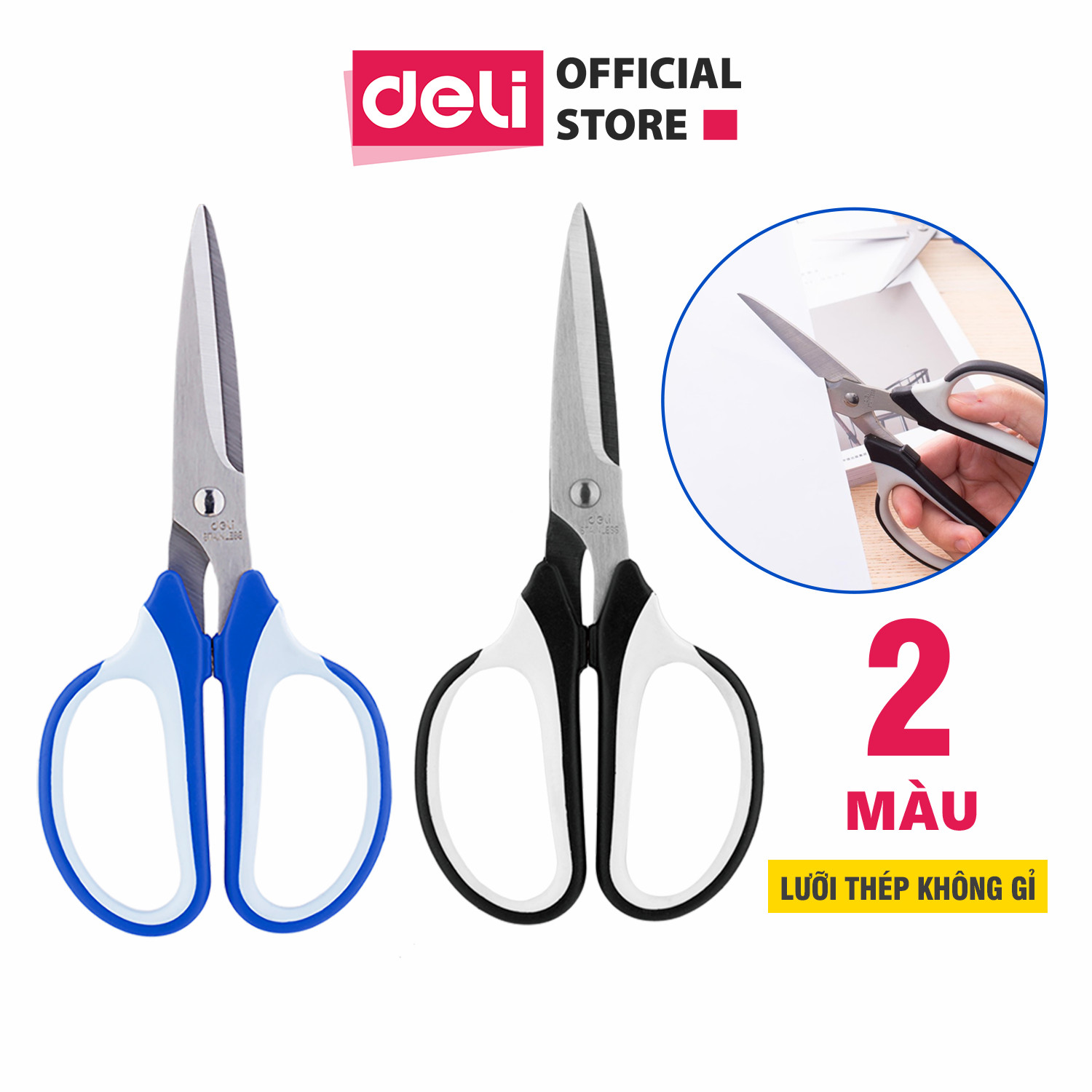 Kéo văn phòng DELI - 190mm - Đen/Xanh Dương - 1 chiếc - E6001