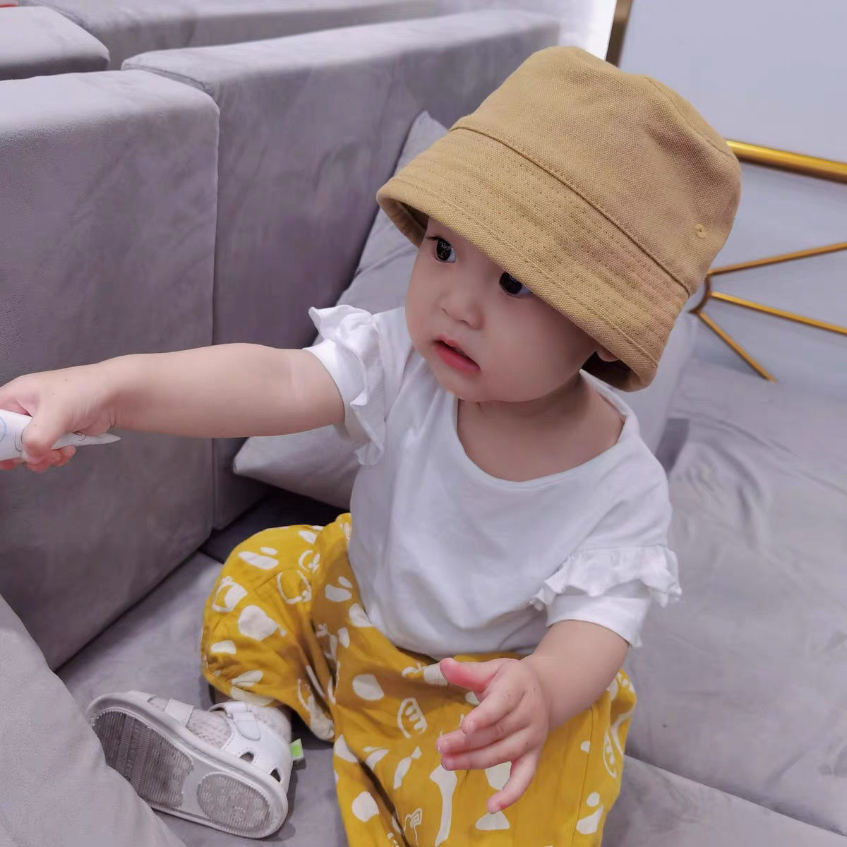 Mũ bucket trơn cho bé tiệm nhà he vành tròn chất vải denim đứng form cho bé- 6-36th