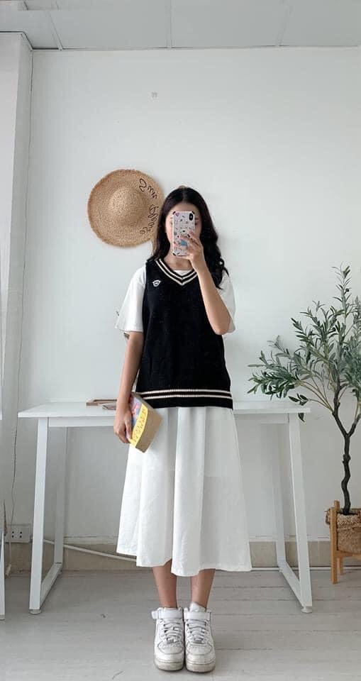 Chân váy midi hàn quốc chất đũi dáng xoè ulzzang (hình shop tự chụp)