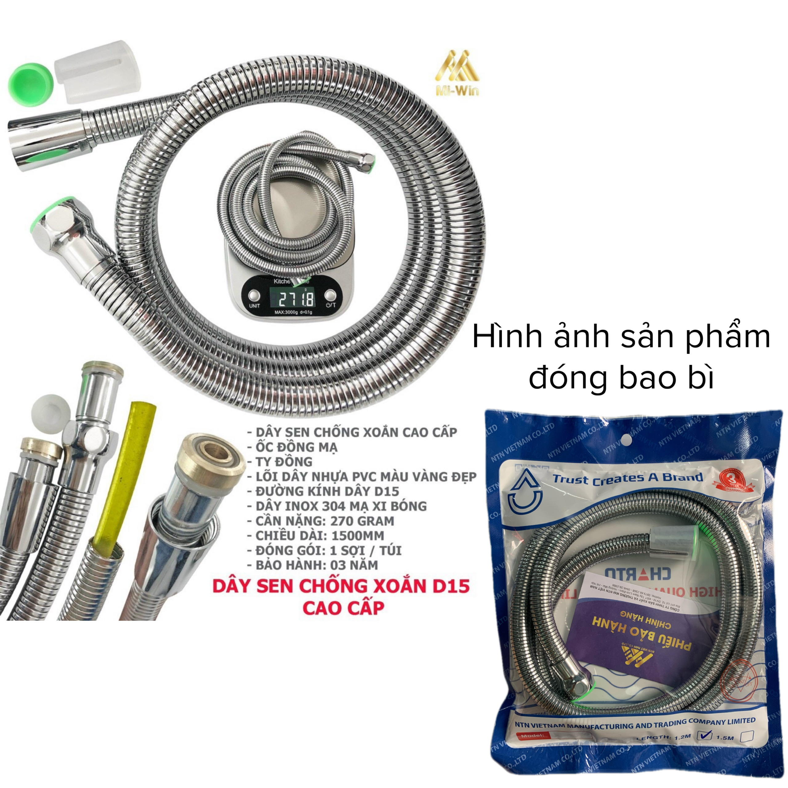 Dây sen 150cm d15 chống xoắn, chống đứt, chống nổ dây, chịu áp cao
