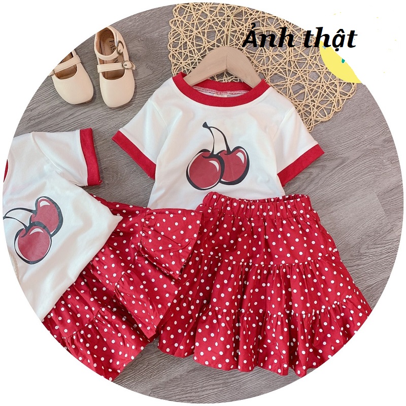 Đầm bé gái cherry chân váy chấm bi XHN523