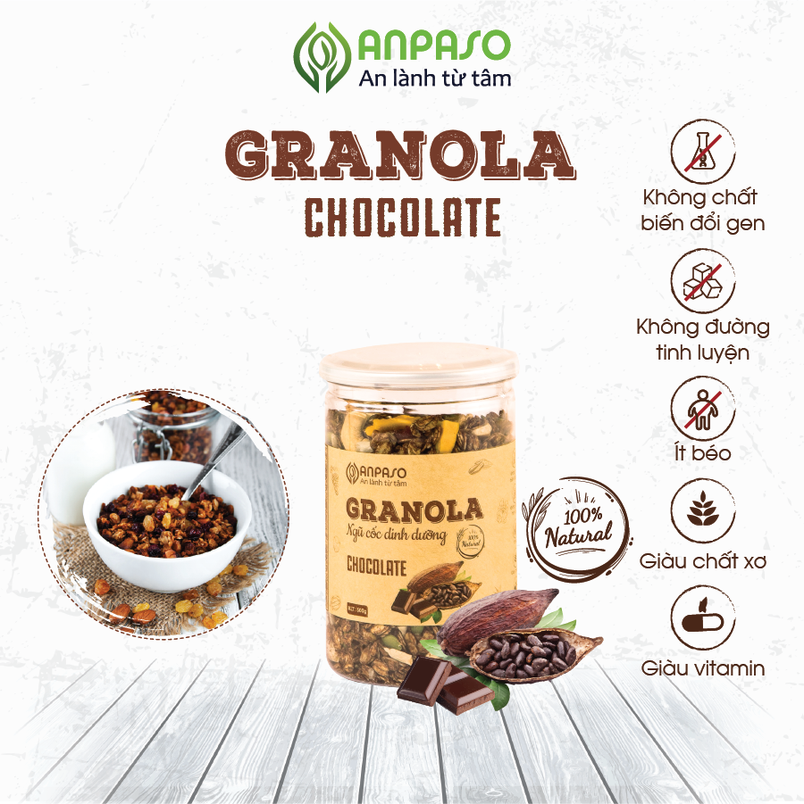 Granola Vị Chocolate Siêu Hạt ANPASO Ăn Kiêng, Giảm Cân