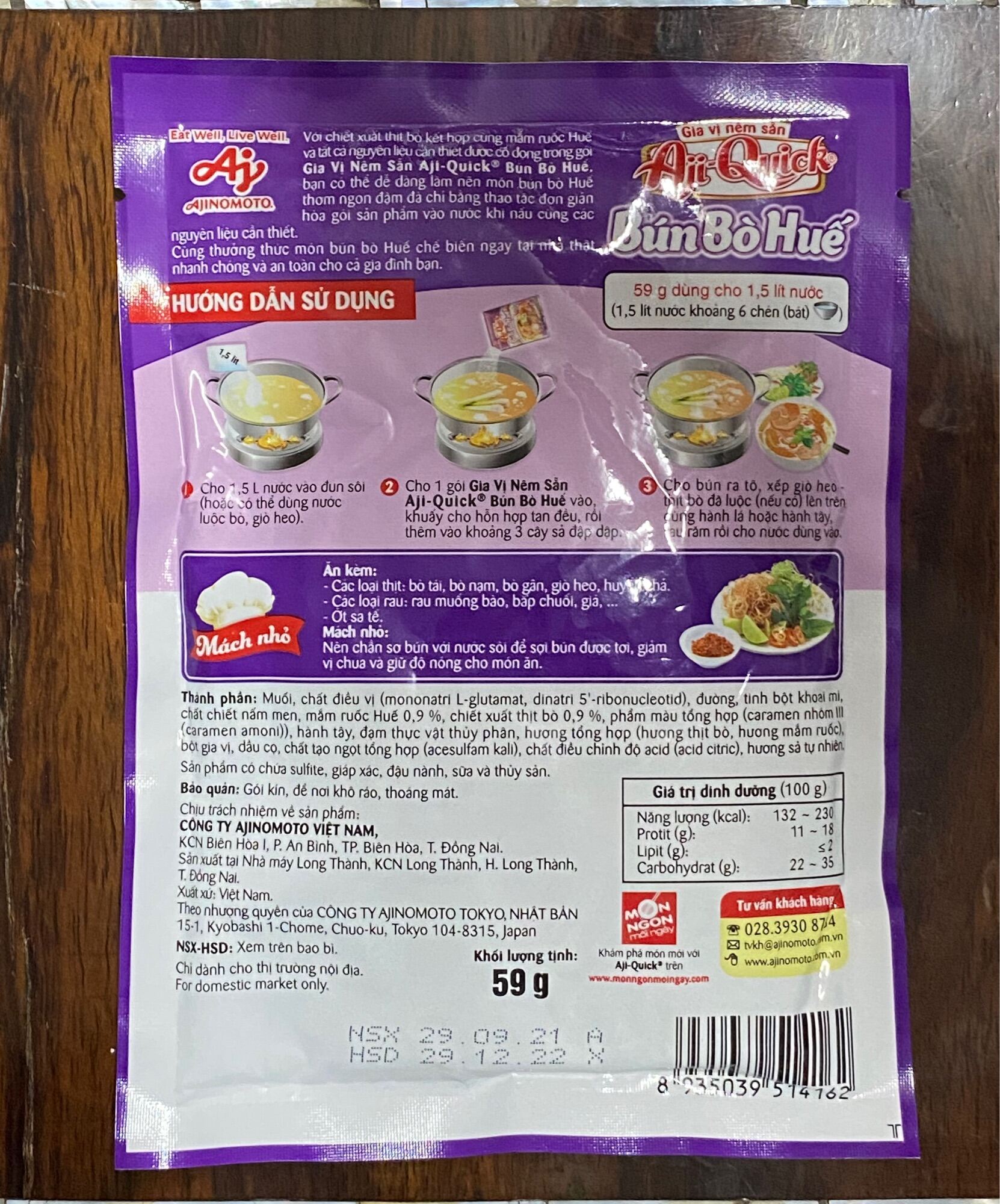 Gia Vị Nêm Sẵn Bún Bò Huế Aji-Quick (59g)