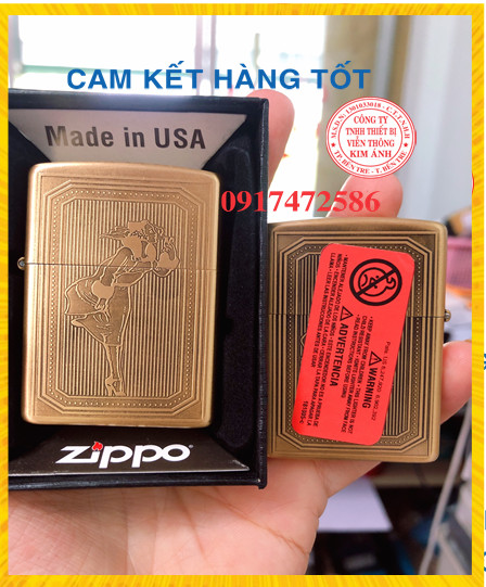 Bật lửa zippo khắc chìm mẫu windy 2 mặt màu vàng ruột trắng