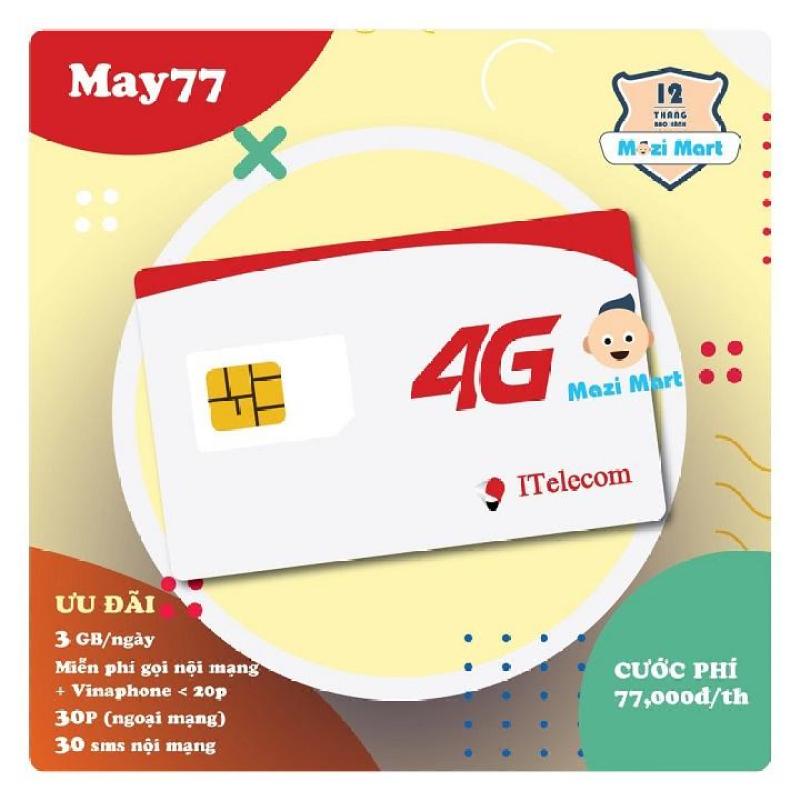 ( HOT HIT 2021) Sim 4G ITelecom May - 90Gb/tháng - Miễn phí gọi