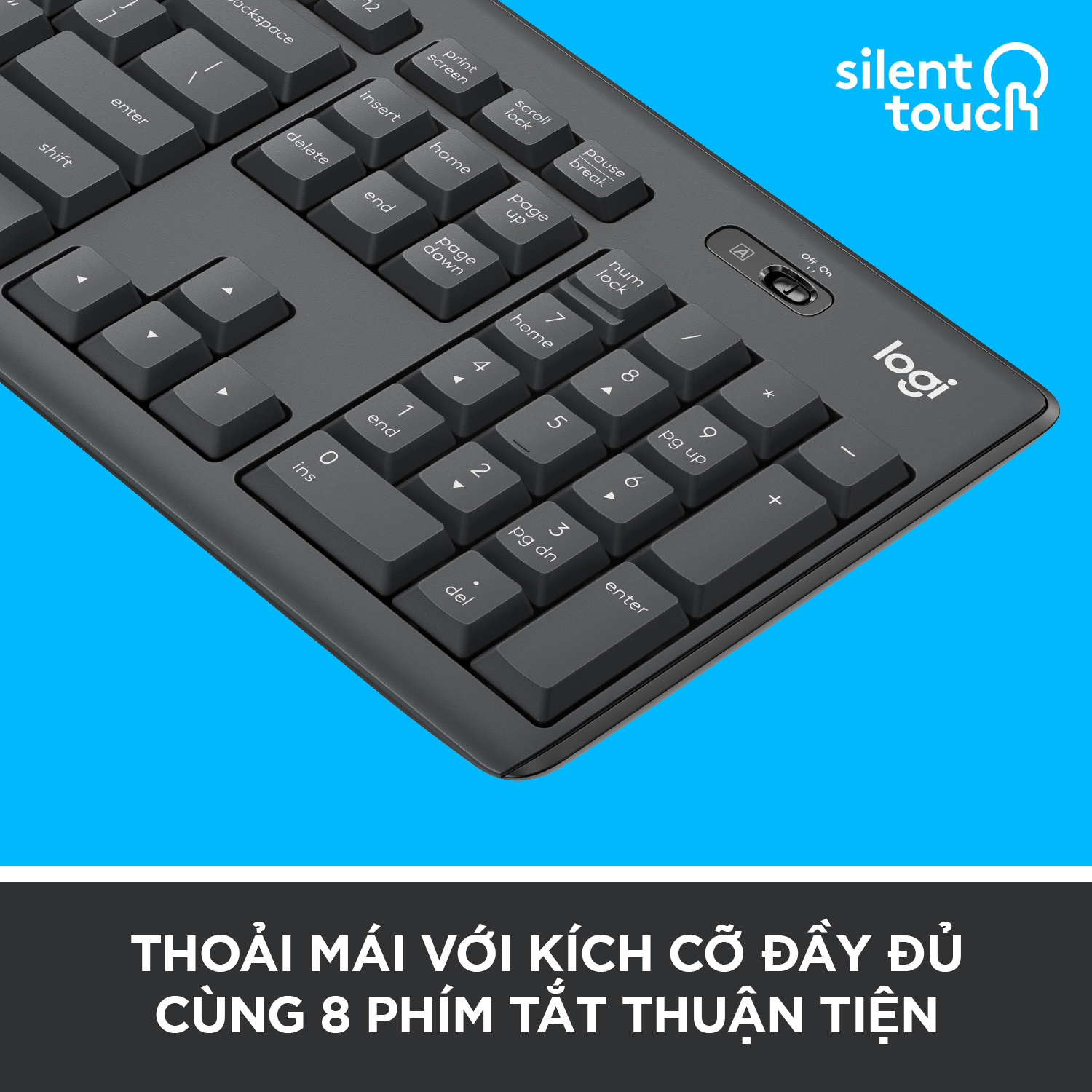 Bàn phím chuột Logitech MK295 Silent Yên lặng, Không dây Kết nối Usb 2.4GHz, Công nghệ Silent Touch giảm tiếng ồn