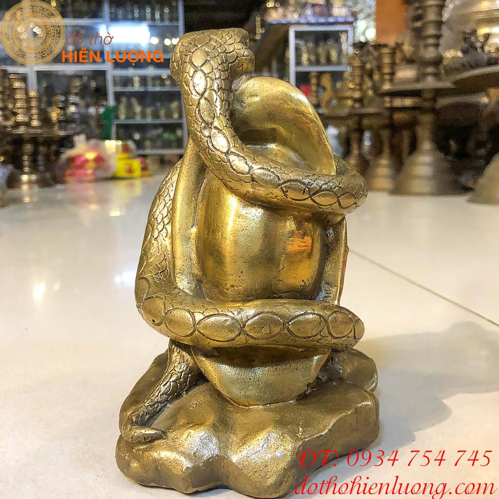 Tượng Rắn Bằng Đồng Phong Thủy Cuốn Thỏi Vàng Cao 18cm - Tượng Rắn 12 Con Giáp