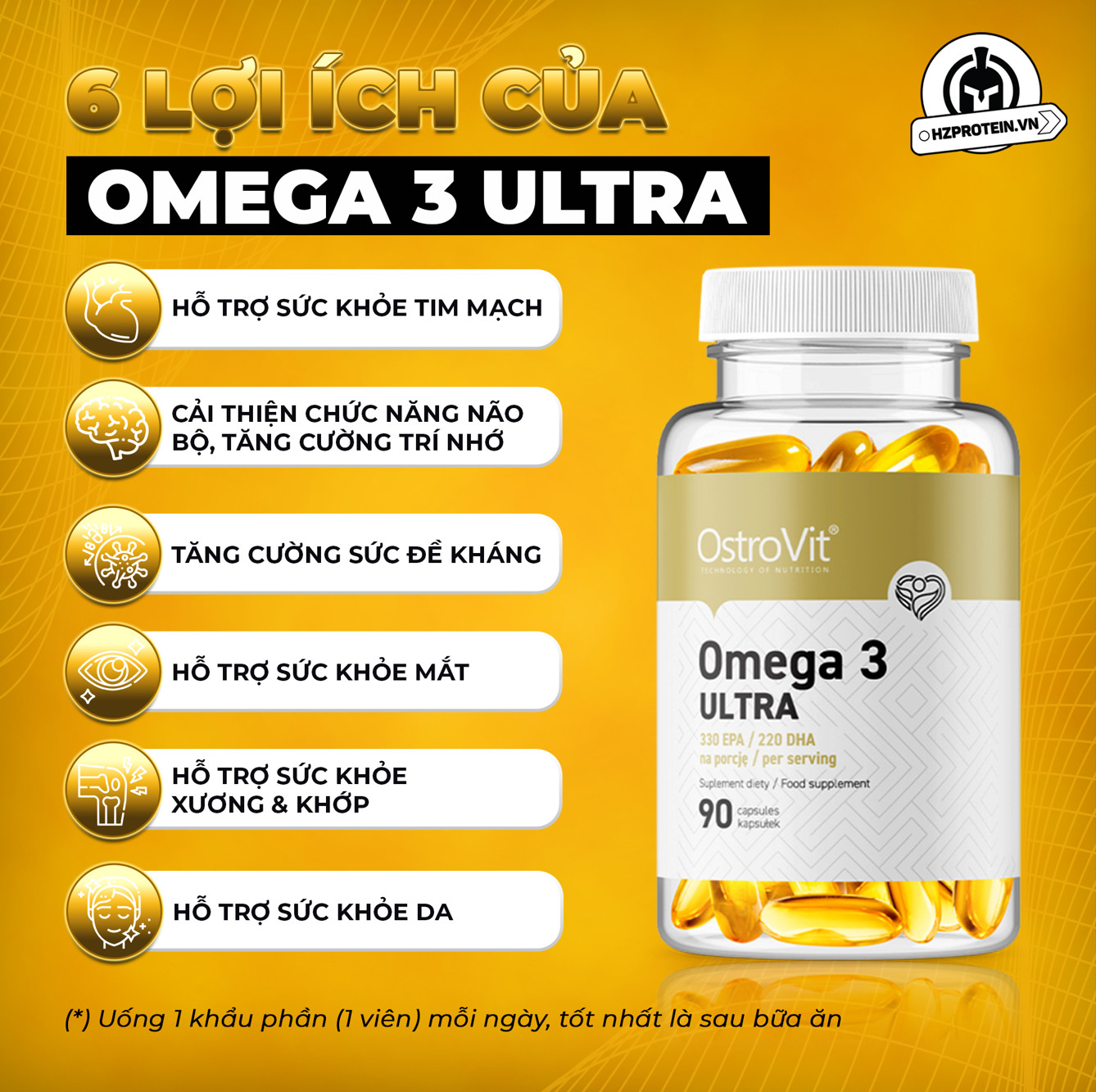 Ostrovit Omega 3 Ultra - 90 viên nang dầu cá cô đặc hỗ trợ trí não