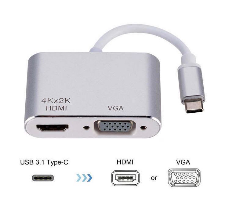 Bộ chuyển đổi từ Typec sang HDMI + VGA 2K 4K cáp typec to hdmi kết nối tivi máy chiếu