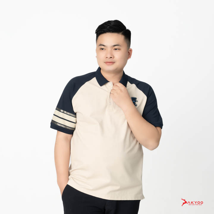 Áo Polo Phối Vai Xanh Họa Tiết Dành Cho Nam Bigsize 80-140kg AKYOO - Hình ảnh 6